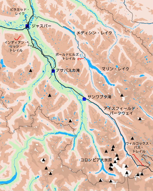ジャスパー国立公園の地図